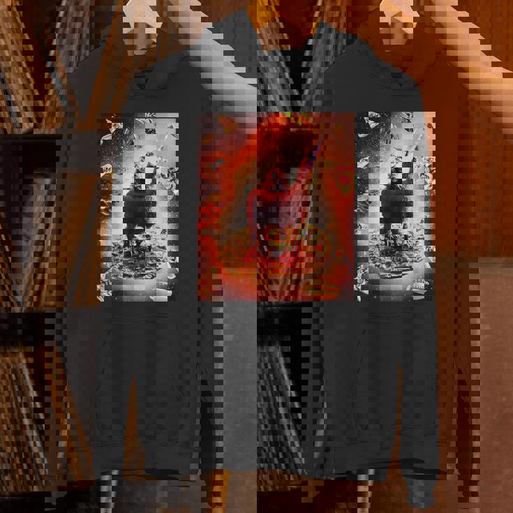 宇宙 猫 ライディング ラマ ユニコーン ピザ パーカー