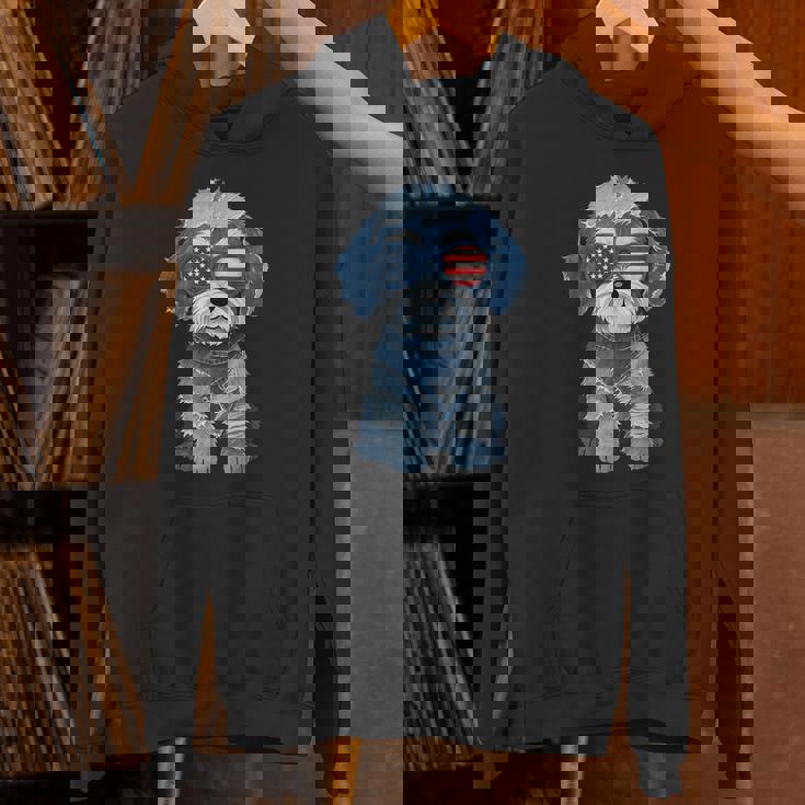 犬 柄 デニム パッチワーク アート パーカー