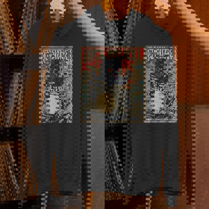 猫 演奏 ドラム ロック オン ヴィンテージ ロック ドラマー 猫 パーカー