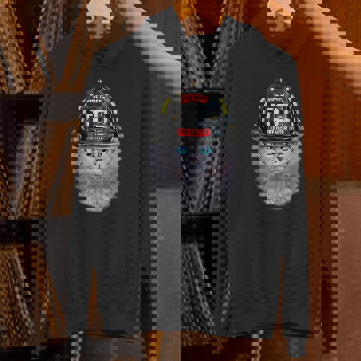 白いペルシャ猫 ねこ 消防士 パーカー