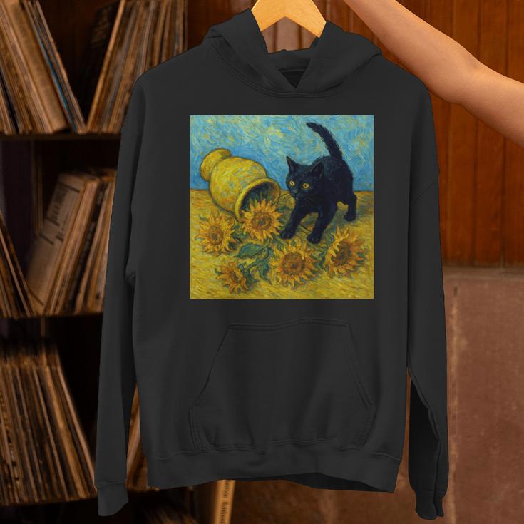 面白いゴッホのひまわり、猫のミーム、黒猫のアート。 長袖tシャツ パーカー