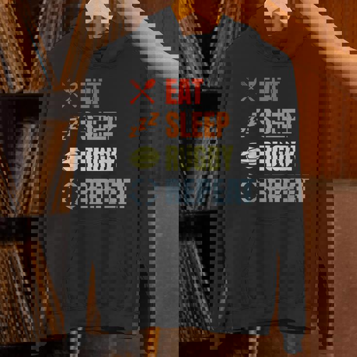 食べる寝るラグビーリピートラグビーコーチチームスポーツ パーカー