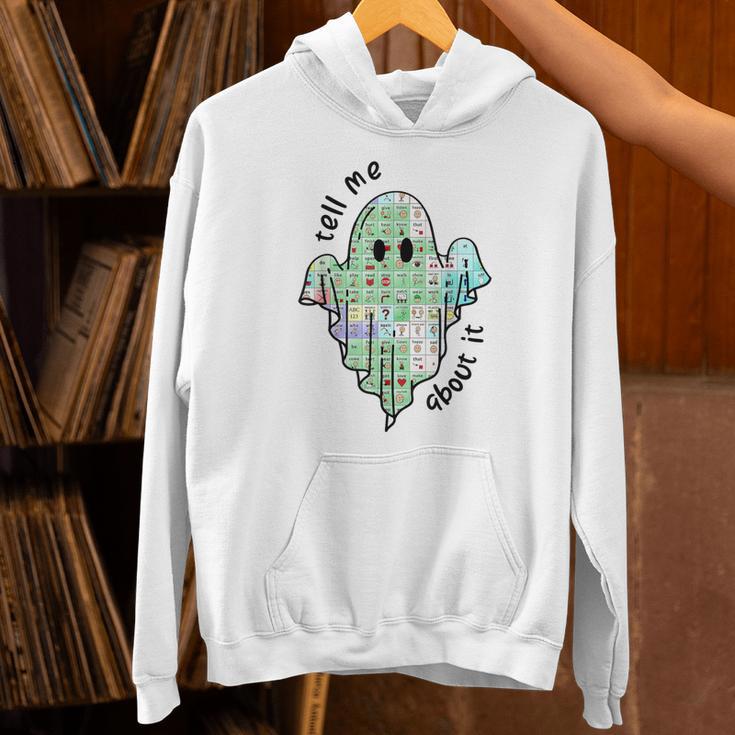 AAC Ghost Tell Me About It Speech Pathology AAC Sped Teacher Unisex Hoodie, gift for family, gift for coworker AAC Ghost Tell Me About It Speech Pathology AAC Sped Teacher Unisex Hoodie, gift for family, gift for coworker