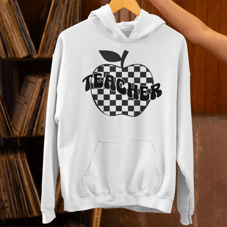 Back To School Checkered Apple Teacher Checkerboard Teacher For Men Women Girls Kids Unisex Hoodie, gift for family, gift for coworker