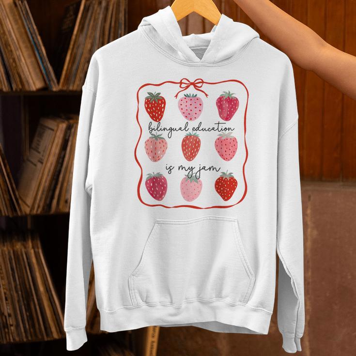 Bilingual Education Is My Jam Strawberry Spanish Teacher Unisex Hoodie, gift for family, gift for coworker