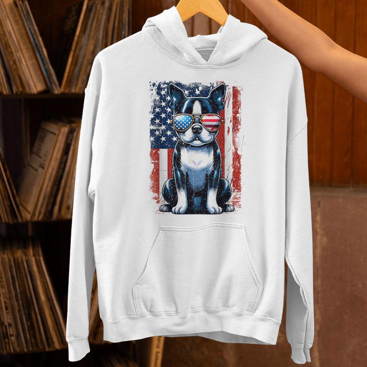 Boston Terrier Dog American USA US Flag Pets Vintage Outfit Unisex Hoodie, American Boston Terrier Hoodies, gift for family, gift for coworker