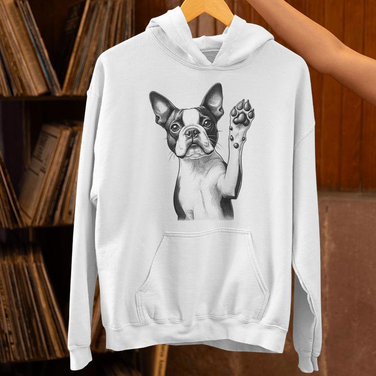 Boston Terrier Dog Raising Paw Idea Men Women Unisex Hoodie, gift for family, gift for coworker