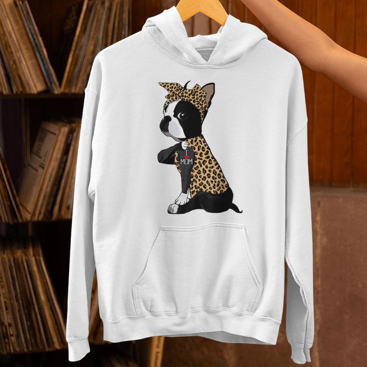 Boston Terrier Lover I Love Mom Tattoo Leopard Unisex Hoodie, Boston Terrier Mom Hoodies, gift for family, gift for coworker