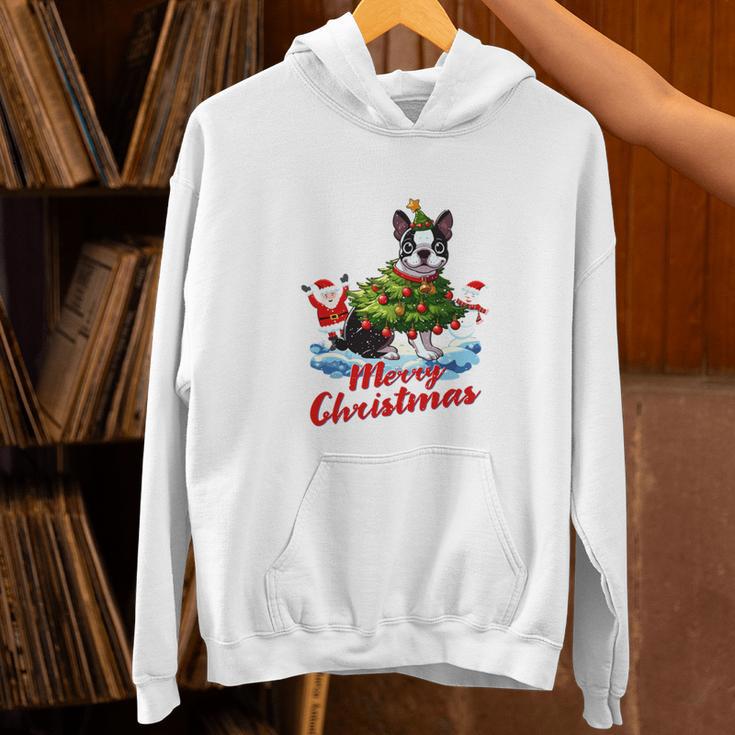 Boston Terrier Merry Christmas Tree Lights Dog X-Mas Dogs Unisex Hoodie, Boston Terrier Christmas Hoodies, gift for family, gift for coworker