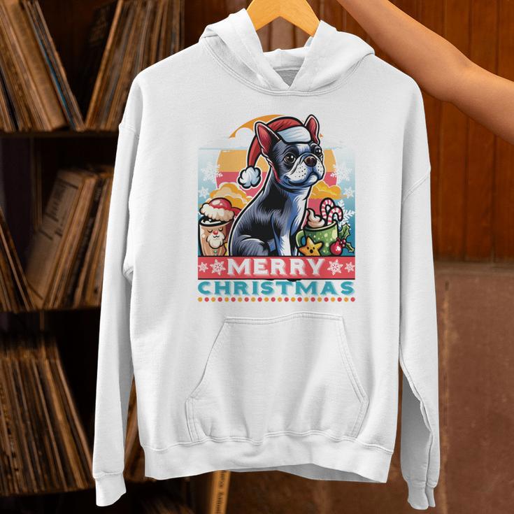 Boston Terrier Santa Claus Coffee Mug Merry Christmas Dogs Unisex Hoodie, Boston Terrier Christmas Hoodies, gift for family, gift for coworker