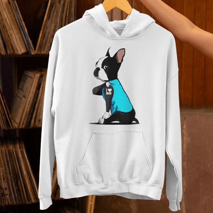 Boston Terrier Tattoos I Love Mom Unisex Hoodie, Boston Terrier Mom Hoodies, gift for family, gift for coworker