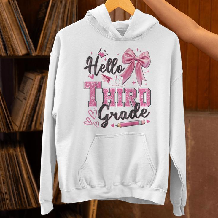 Hello Third Grade First Day Of School Coquette Teacher Girl Unisex Hoodie, First Grade Teacher Hoodies, gift for family, gift for coworker Hello Third Grade First Day Of School Coquette Teacher Girl Unisex Hoodie, First Grade Teacher Hoodies, gift for family, gift for coworker