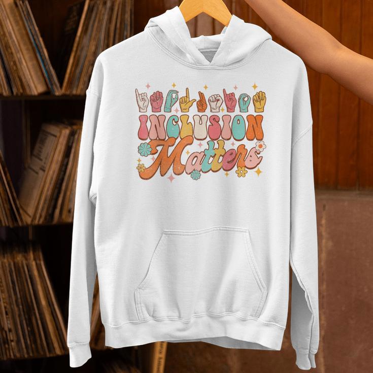 Inclusion Matters Groovy American Sign Language ASL Teacher For Men Women Unisex Hoodie, Groovy Teacher Hoodies, gift for family, gift for coworker Inclusion Matters Groovy American Sign Language ASL Teacher For Men Women Unisex Hoodie, Groovy Teacher Hoodies, gift for family, gift for coworker