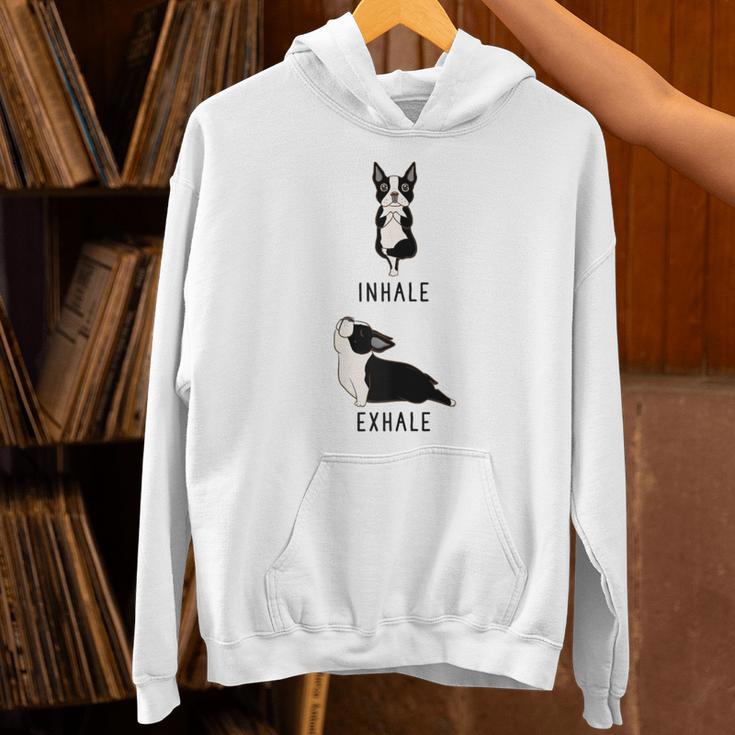 Inhale Exhale Yoga Boston Terrier Tshirt Unisex Hoodie, gift for family, gift for coworker