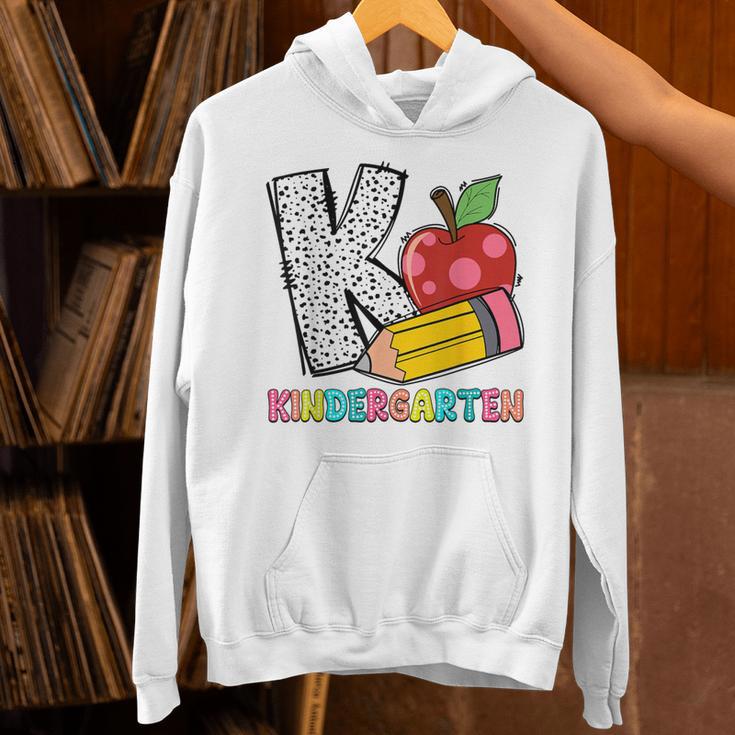 K Is For Kindergarten Teacher Pencil Apple Back To School Unisex Hoodie, gift for family, gift for coworker K Is For Kindergarten Teacher Pencil Apple Back To School Unisex Hoodie, gift for family, gift for coworker