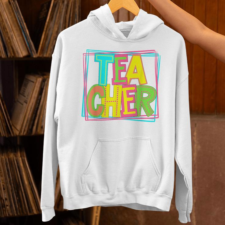 Neon Retro Teacher Cute Teacher Team New Teacher Back To Sch Unisex Hoodie, gift for family, gift for coworker