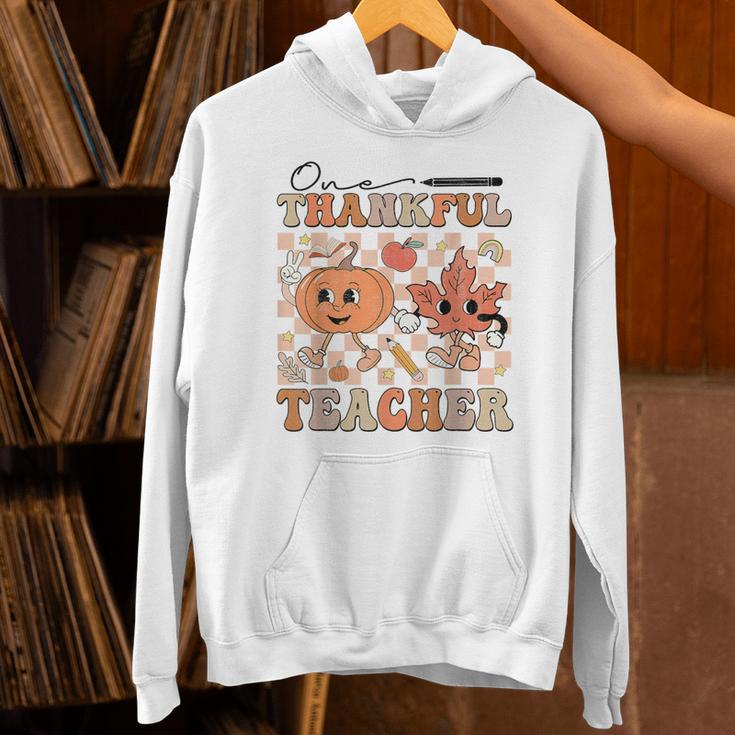 One Thankful Teacher Thanksgiving Groovy Fall Autumn Teacher Unisex Hoodie, Groovy Teacher Hoodies, gift for family, gift for coworker