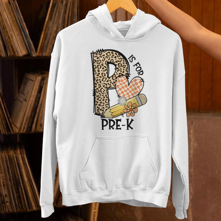 P Is For Pre K Teacher Leopard First Day Of School For Men Women Girls Kids Unisex Hoodie, gift for family, gift for coworker