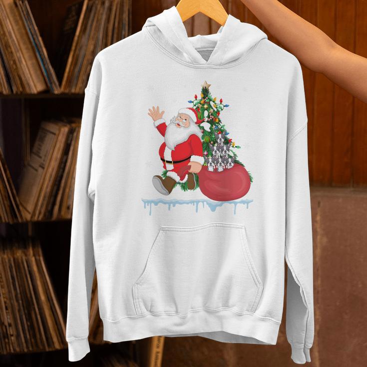 Santa Ugly Christmas Tree Lights Boston Terrier Dog Lover Unisex Hoodie, Boston Terrier Christmas Hoodies, gift for family, gift for coworker