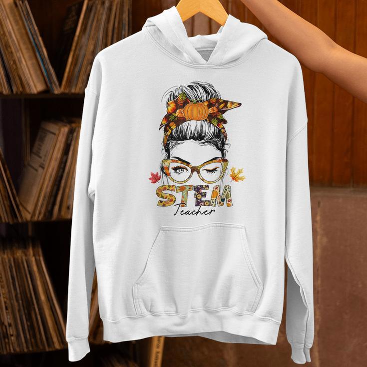 STEM Teacher Messy Bun Fall Vibes Autumn Thanksgiving Men Women Unisex Hoodie, gift for family, gift for coworker