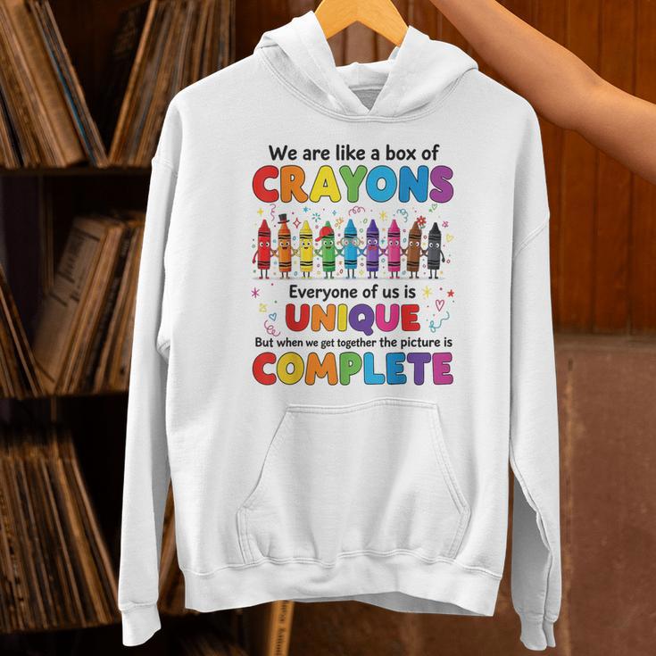 Teacher We Are Like a Box Of Crayons Back To School Unisex Hoodie, gift for family, gift for coworker
