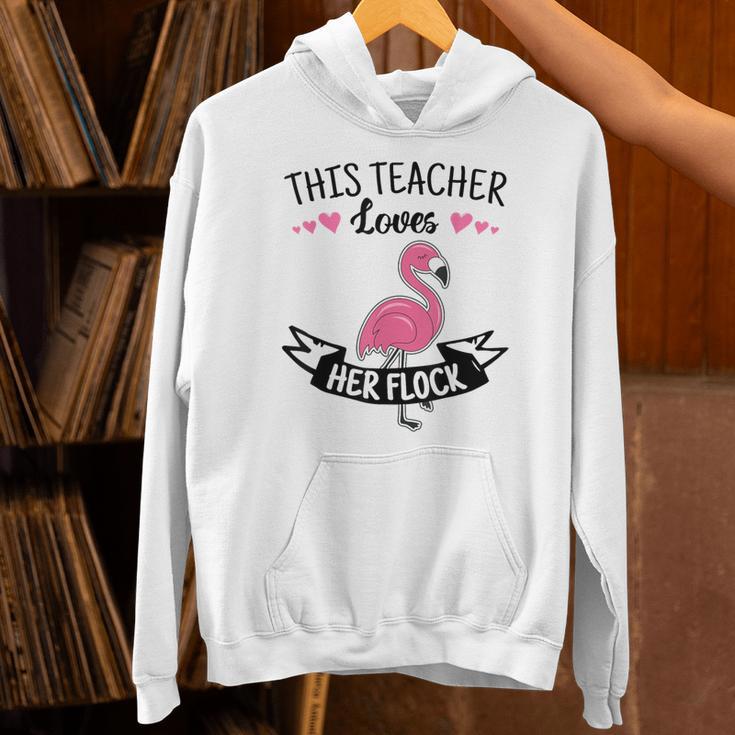 This Teacher Loves Her Flock Cute Flamingo Teacher Unisex Hoodie, gift for family, gift for coworker