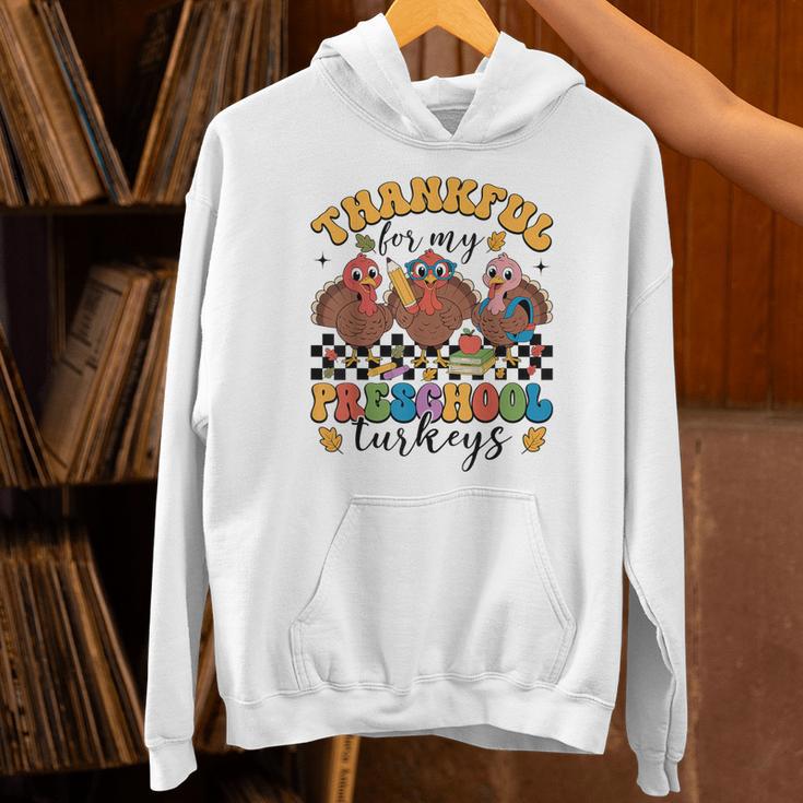 Thankful For My Preschool Turkeys Thanksgiving Teacher Fall Unisex Hoodie, gift for family, gift for coworker