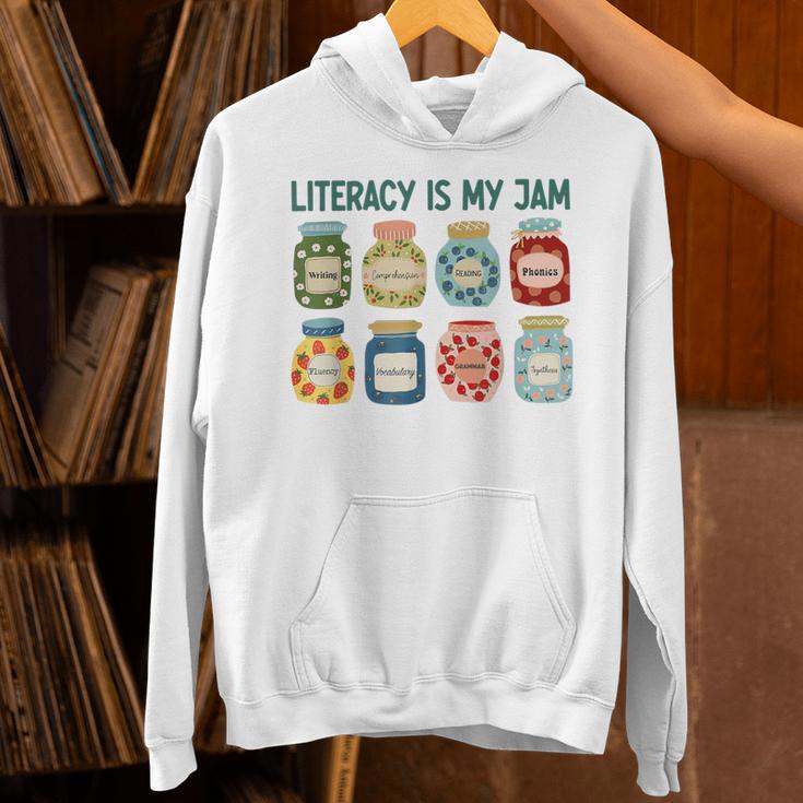Women Literacy Is My Jam Literacy Teacher Reading Teacher Unisex Hoodie, gift for family, gift for coworker Women Literacy Is My Jam Literacy Teacher Reading Teacher Unisex Hoodie, gift for family, gift for coworker