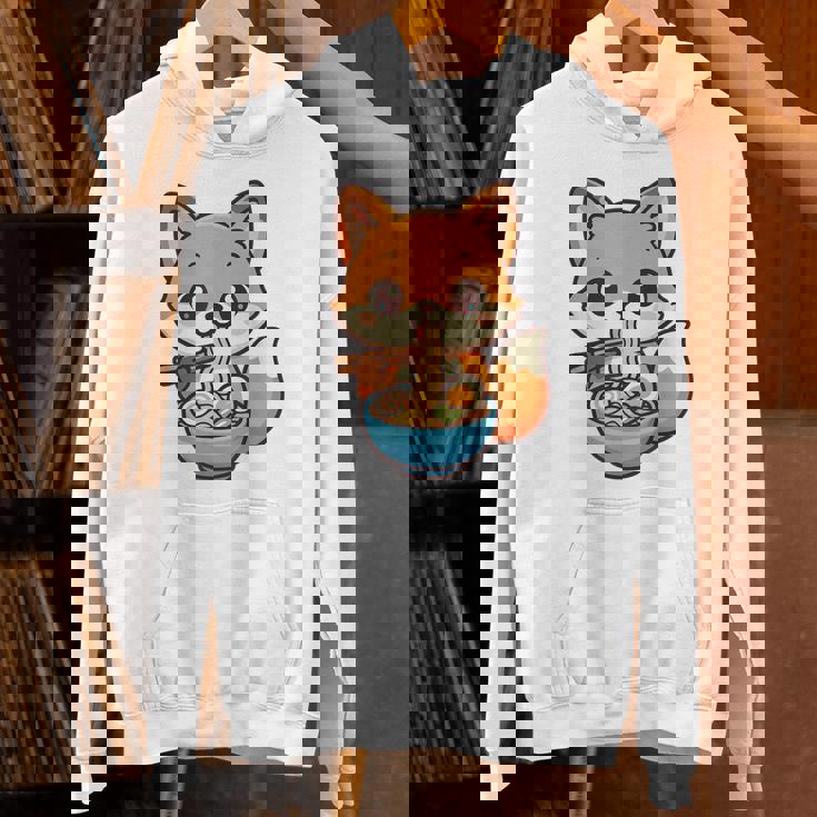 かわいいキツネを食べるラーメンかわいい動物アート パーカー