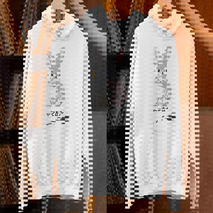 やってませんうさぎ 「I Didn't Do It」 いたずらウサギ 電源コード 面白いデザイン 黒文字 パーカー