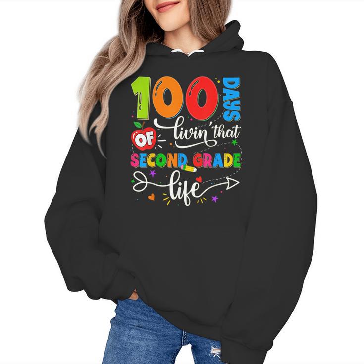 100 Days Of Living That 2nd Grade Life Boy Girl Teacher Women's Hoodie