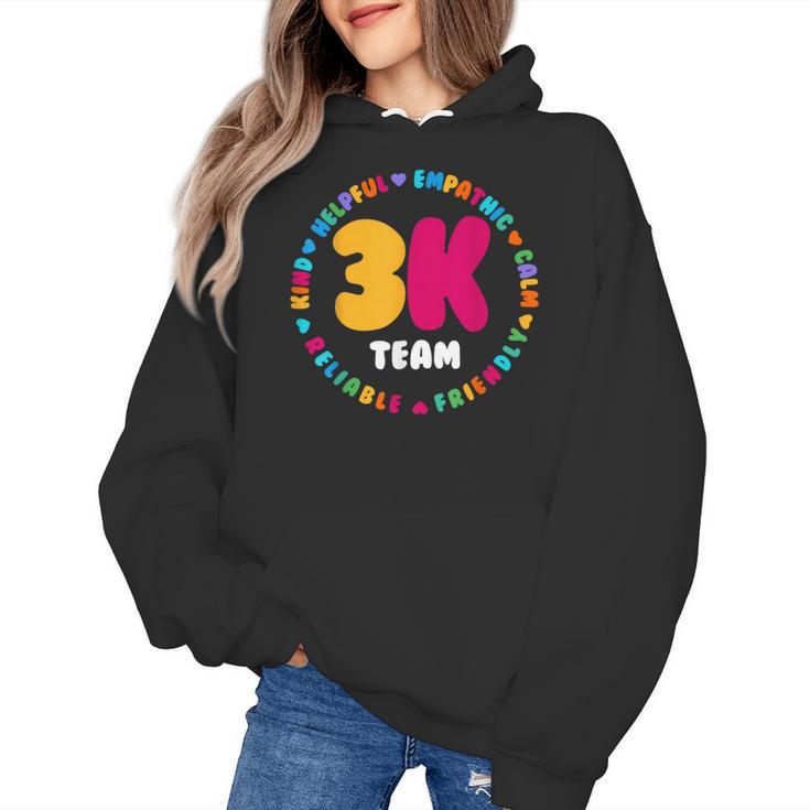 3K Team & Teacher Squad Threes Crew PreK Elementary Team Women's Hoodie