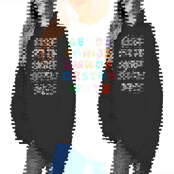 ABC Cute Monster Alphabet Halloween Teacher Costume Kids Women&#x27;s Hoodie