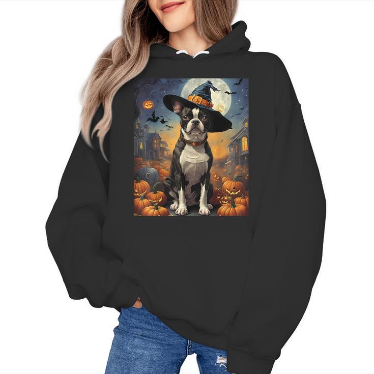 Aesthetic Halloween Boston Terrier Dog Witch Pumpkin For Men Women Kids Women's Hoodie