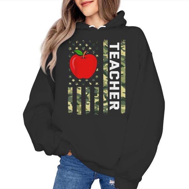 American Flag Camouflage Teacher Patriotic 4th Of July Women's Hoodie