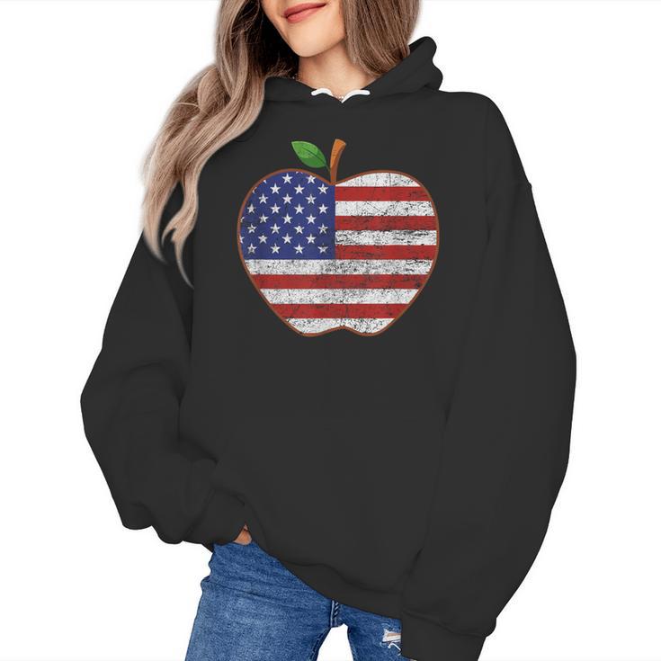 American Flag Teachers Students Apple 4th Of July Vintage Women's Hoodie