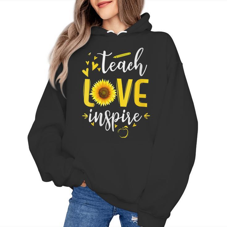 Back To School Teach Love And Inspire Teacher Sunflower Women's Hoodie