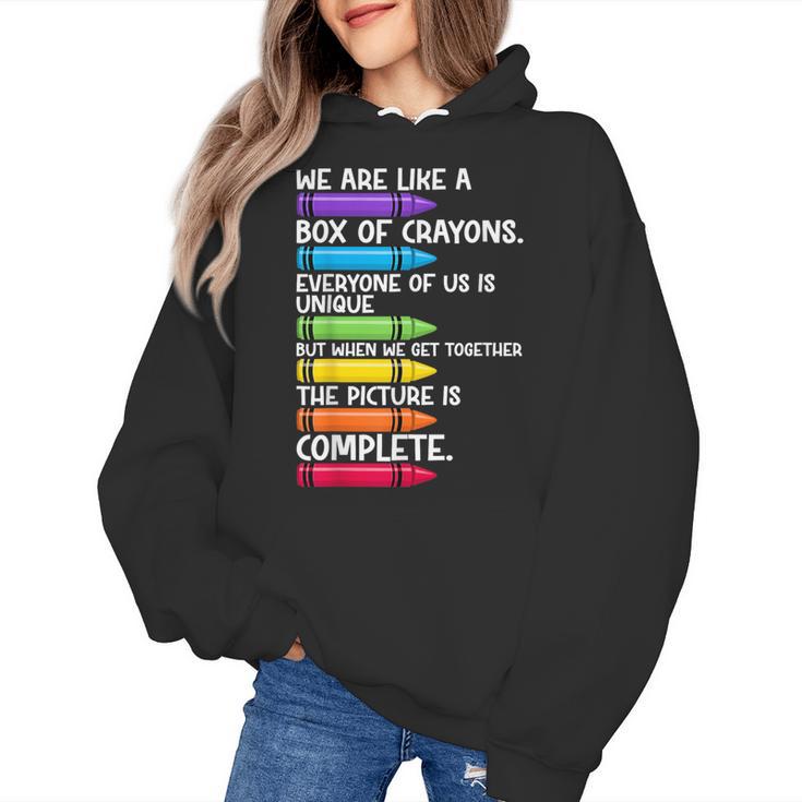 Back To School Teacher We Are Like A Box Of Crayons Women's Hoodie