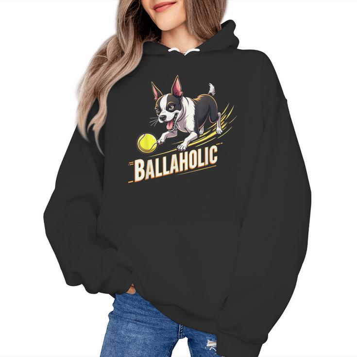Ballaholic Boston Terrier Dog Chasing Bostie Ball Women's Hoodie