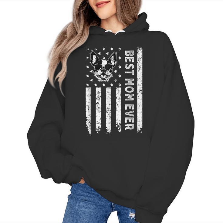Best Boston Terrier Dog Mom Ever USA Flag For Men Women Kids Women's Hoodie