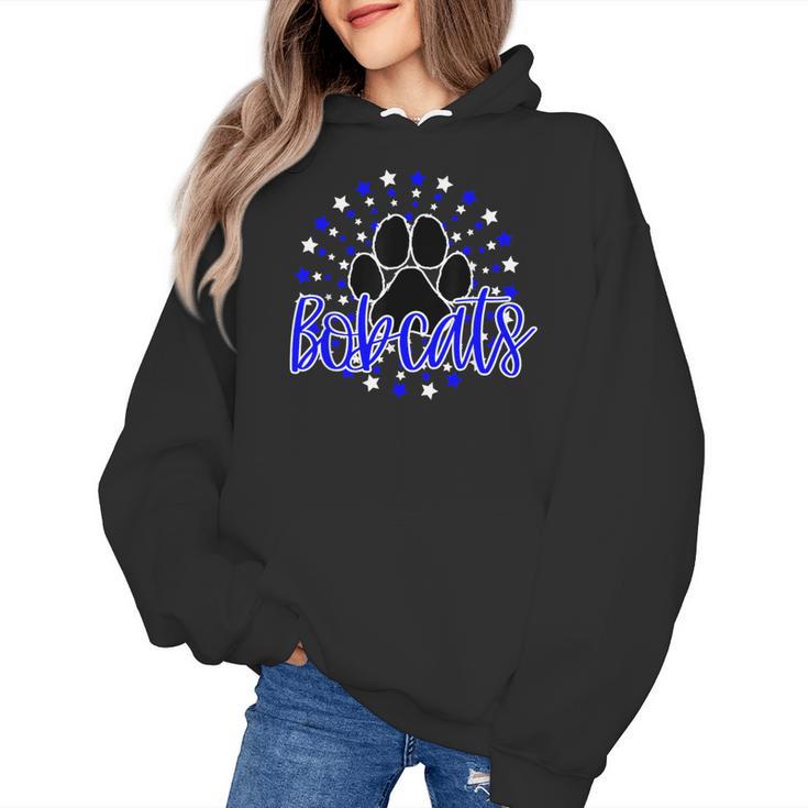 Blue Bobcats School Spirit Coquette Bow Mascot Teacher Women's Hoodie