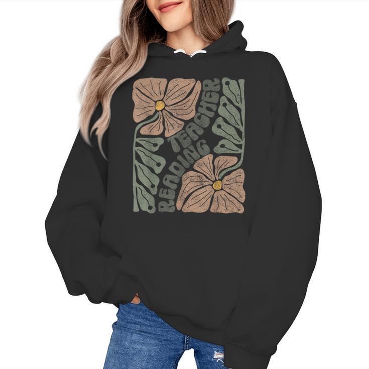 Boho Floral Reading Teacher Retro Reading Specialist Wildfl Women's Hoodie