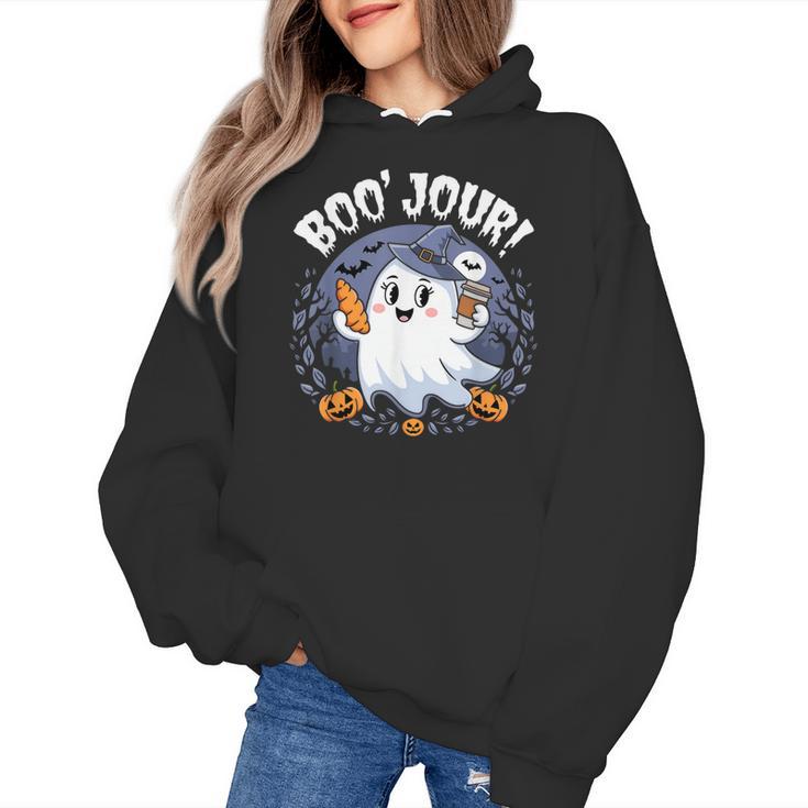 Boo Jour Ghost Halloween French Teacher Cute Coffe Croissant Women's Hoodie