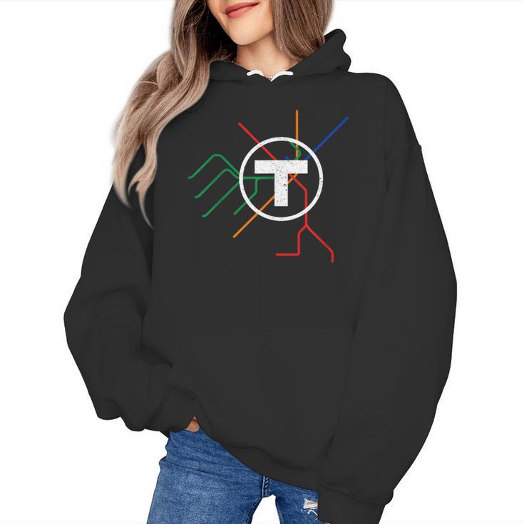 Boston T Subway Map Vintage MBTA Women's Hoodie