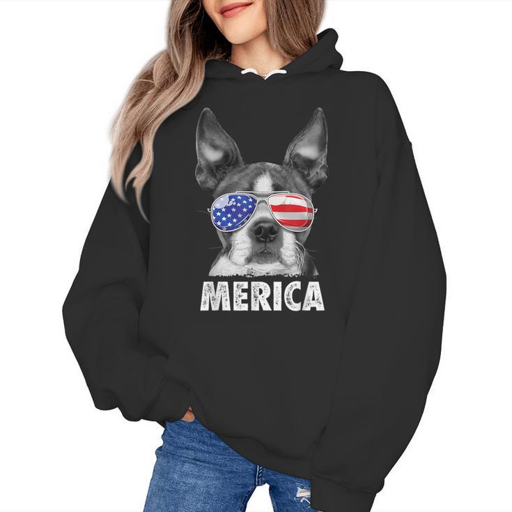 Boston Terrier 4th Of July Merica Men Women USA Flag Vintage Women's Hoodie