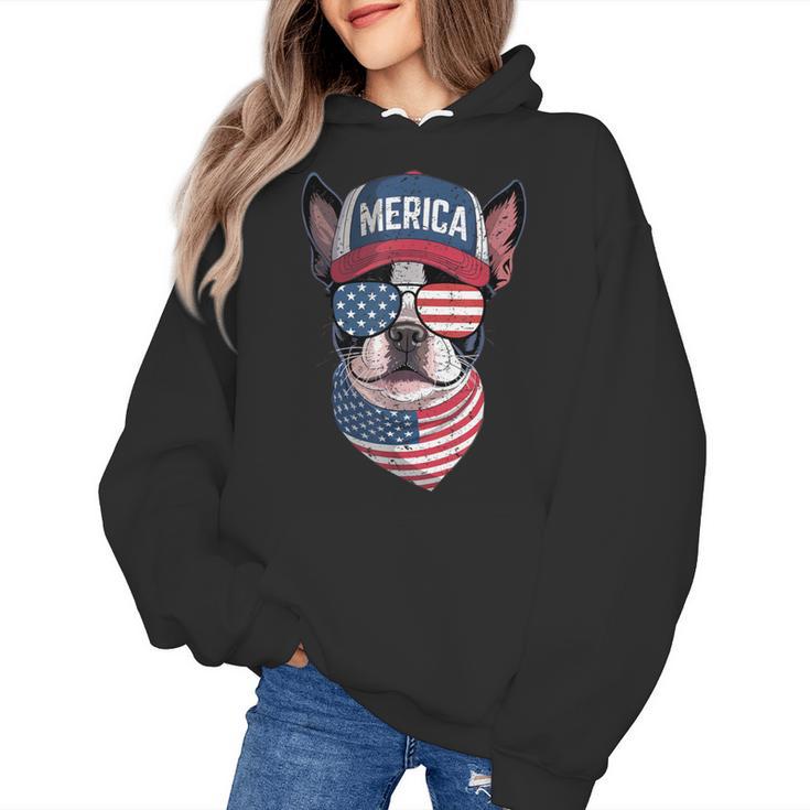 Boston Terrier 4th Of July US Merica Bostie Dog Patriotic For Men Women Kids Women's Hoodie