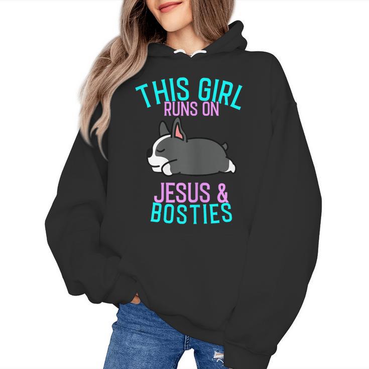 Boston Terrier This Girl Runs On Jesus And Boston Terriers Women's Hoodie