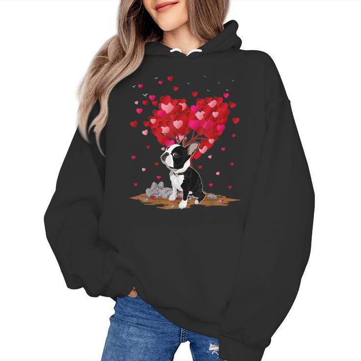 Boston Terrier Lover Heart Shape Boston Terrier Valentine Women's Hoodie