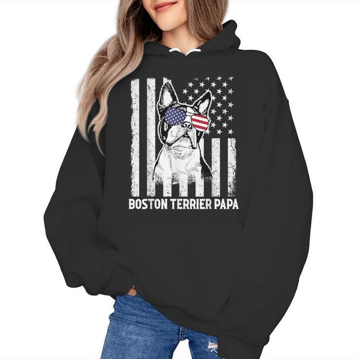 Boston Terrier Papa Cool Dog Lover USA American Flag Men Women Women's Hoodie