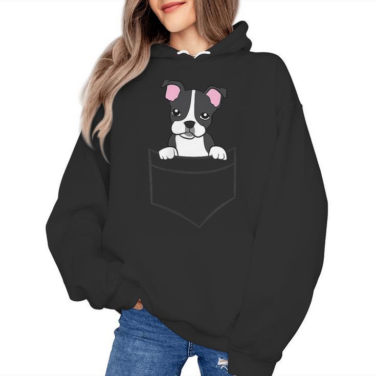 Boston Terrier In The Pocket Cute Pocket Boston Terrier Women's Hoodie